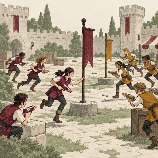 Kale avlusundaki sancak noktalarının kontrol edildiği nişancı oyunu görseli